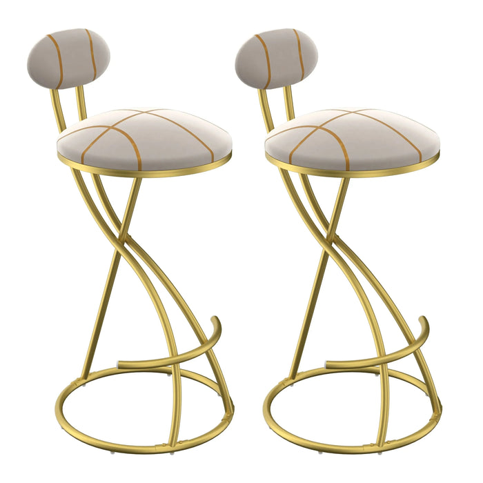Round Bar Stools S-shaped Stripe Kitchen Stool Set of 2 Modern Velvet Upholstered Counter Chair for Dining Room (Gold & Stripe) Default -DTYStore