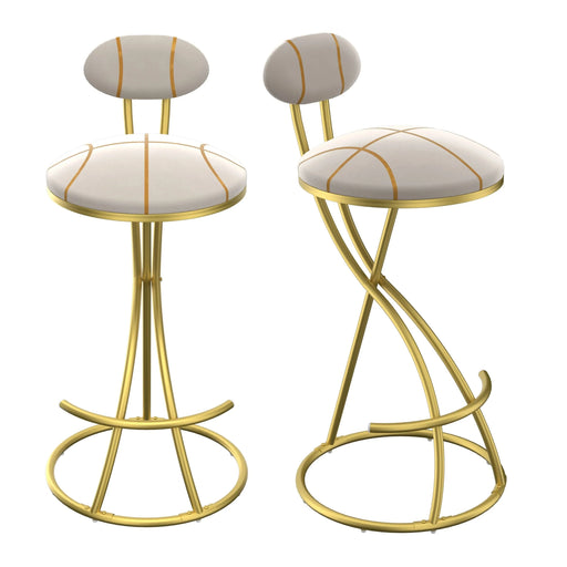 Round Bar Stools S-shaped Stripe Kitchen Stool Set of 2 Modern Velvet Upholstered Counter Chair for Dining Room (Gold & Stripe) Default -DTYStore