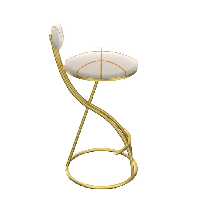 Round Bar Stools S-shaped Stripe Kitchen Stool Set of 2 Modern Velvet Upholstered Counter Chair for Dining Room (Gold & Stripe) Default -DTYStore