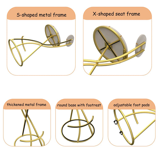 Round Bar Stools S-shaped Stripe Kitchen Stool Set of 2 Modern Velvet Upholstered Counter Chair for Dining Room (Gold & Stripe) Default -DTYStore