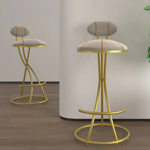 Round Bar Stools S-shaped Stripe Kitchen Stool Set of 2 Modern Velvet Upholstered Counter Chair for Dining Room (Gold & Stripe) Default -DTYStore
