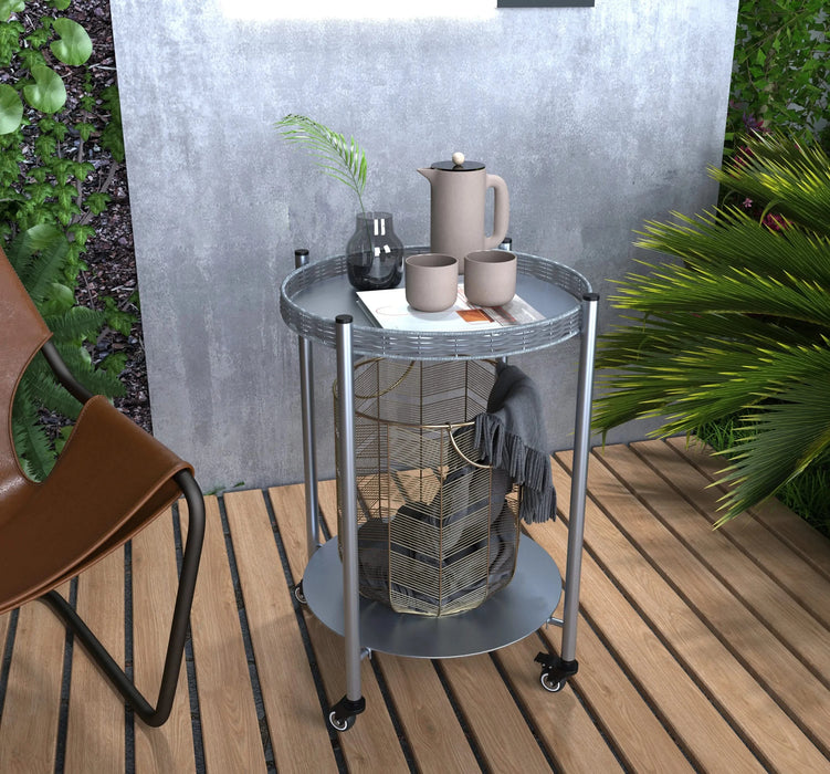 Round Coffee Table with Wheels 2-Tier Movable Side Tables Silver Metal Detachable Bedside Nightstand for Bedroom Living Room End Tables Next To Sofa (Silver Gray) Default -DTYStore