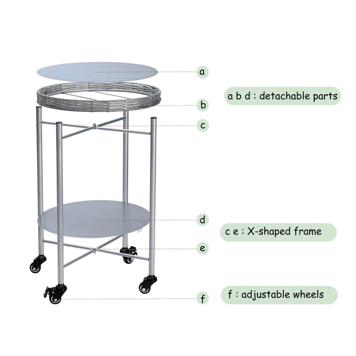 Round Coffee Table with Wheels 2-Tier Movable Side Tables Silver Metal Detachable Bedside Nightstand for Bedroom Living Room End Tables Next To Sofa (Silver Gray) Default -DTYStore