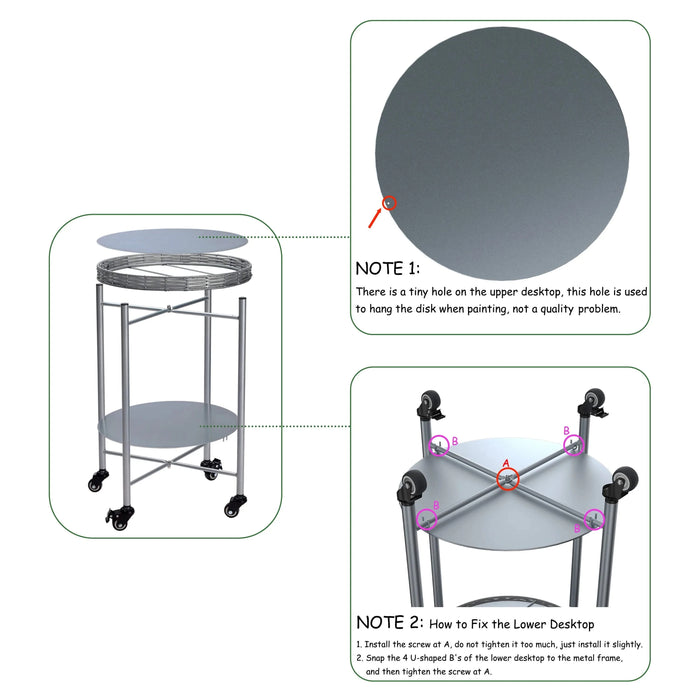 Round Coffee Table with Wheels 2-Tier Movable Side Tables Silver Metal Detachable Bedside Nightstand for Bedroom Living Room End Tables Next To Sofa (Silver Gray) Default -DTYStore