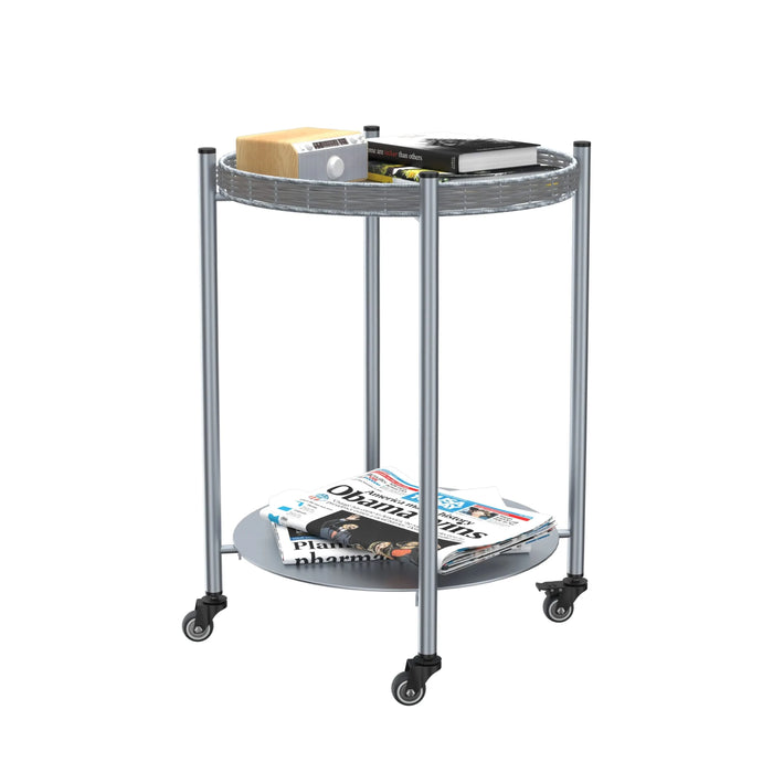 Round Coffee Table with Wheels 2-Tier Movable Side Tables Silver Metal Detachable Bedside Nightstand for Bedroom Living Room End Tables Next To Sofa (Silver Gray) Default -DTYStore