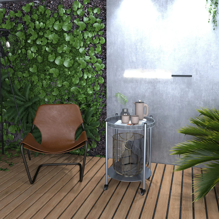 Round Coffee Table with Wheels 2-Tier Movable Side Tables Silver Metal Detachable Bedside Nightstand for Bedroom Living Room End Tables Next To Sofa (Silver Gray) Default -DTYStore