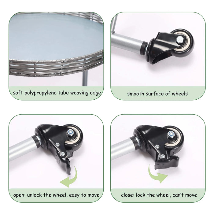 Round Coffee Table with Wheels 2-Tier Movable Side Tables Silver Metal Detachable Bedside Nightstand for Bedroom Living Room End Tables Next To Sofa (Silver Gray) Default -DTYStore