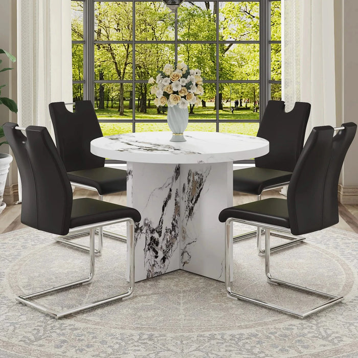 Round Dining Table for 4-6, 42 Inch Modern Kitchen Table Small Dinner Table MDF Kitchen Dinning Table for Cafe Restaurant Wine Bar Home Office Conference (Only Table) Default -DTYStore