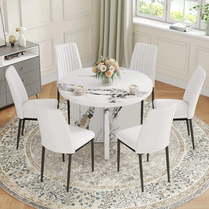 Round Dining Table for 4-6, 42 Inch Modern Kitchen Table Small Dinner Table MDF Kitchen Dinning Table for Cafe Restaurant Wine Bar Home Office Conference (Only Table) Default -DTYStore