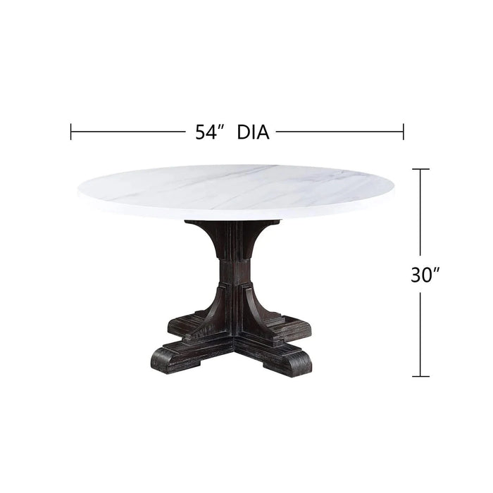 Round Dining Table with Artificial Marble Top, White and Weathered Espresso Default -DTYStore