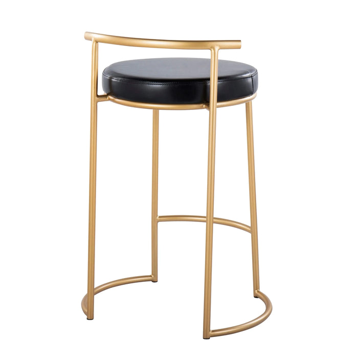 Round Fuji 26' Contemporary Fixed-Height Counter Stool in Gold Metal and Black Faux Leather by LumiSource - Set of 2 Default -DTYStore