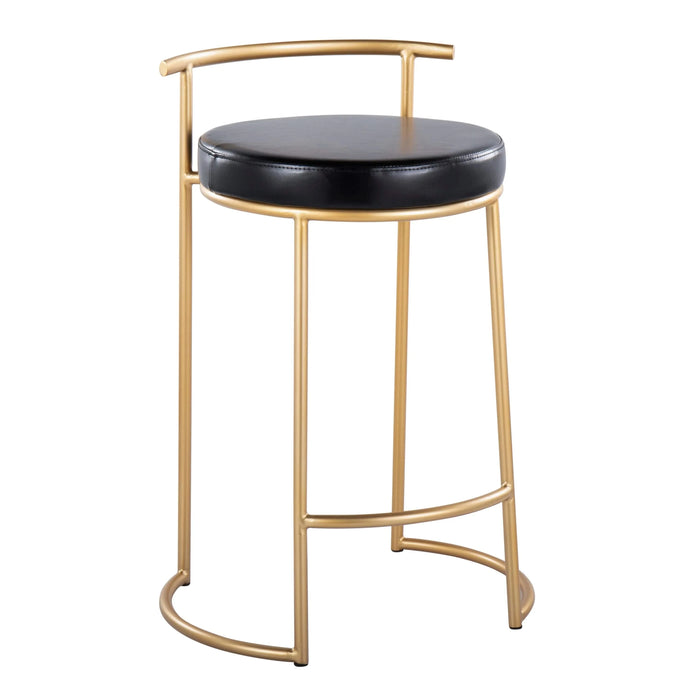 Round Fuji 26' Contemporary Fixed-Height Counter Stool in Gold Metal and Black Faux Leather by LumiSource - Set of 2 Default -DTYStore