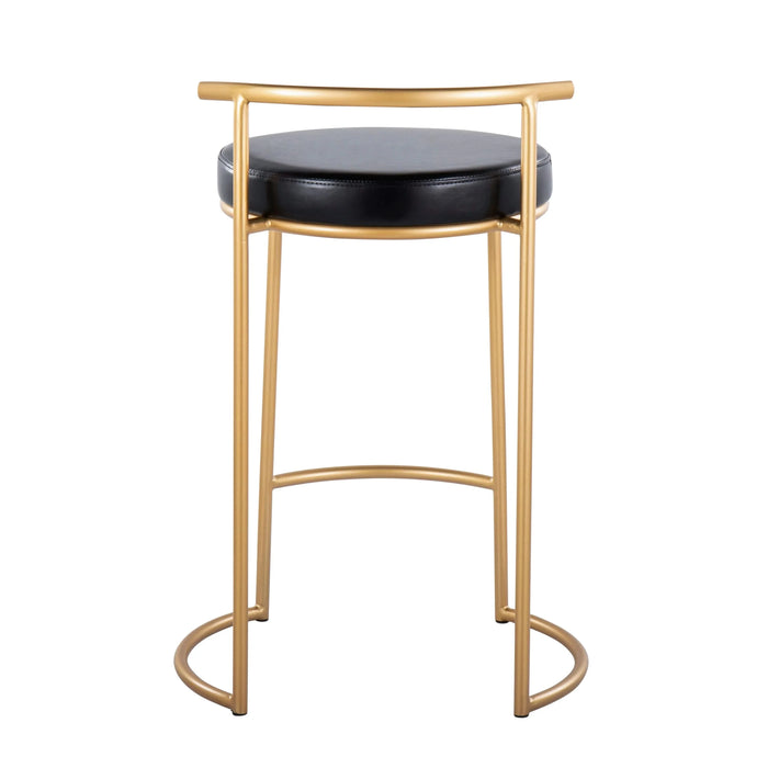Round Fuji 26' Contemporary Fixed-Height Counter Stool in Gold Metal and Black Faux Leather by LumiSource - Set of 2 Default -DTYStore
