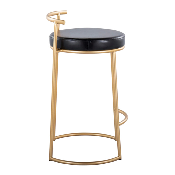 Round Fuji 26' Contemporary Fixed-Height Counter Stool in Gold Metal and Black Faux Leather by LumiSource - Set of 2 Default -DTYStore