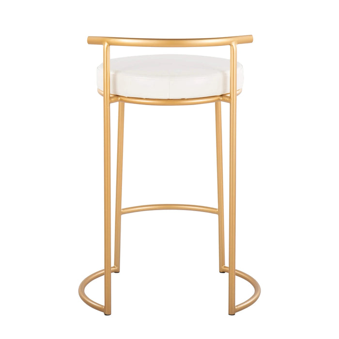 Round Fuji 26' Contemporary Fixed-Height Counter Stool in Gold Metal and White Faux Leather by LumiSource - Set of 2 Default -DTYStore