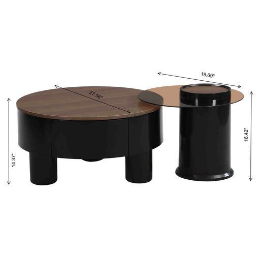 Round Nesting Coffee Table Set of 2, Coffee Table with Storage Drawer, Black Plastic Center Table for Living Room, Large: 27.56'' Small: 19.69'' Default -DTYStore