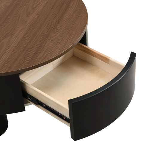 Round Nesting Coffee Table Set of 2, Coffee Table with Storage Drawer, Black Plastic Center Table for Living Room, Large: 27.56'' Small: 19.69'' Default -DTYStore