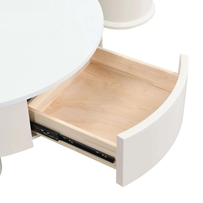Round Nesting Coffee Table Set of 2, Coffee Table with Storage Drawer, White Plastic Center Table for Living Room, Large 27.56'', Small 19.69'' Default -DTYStore