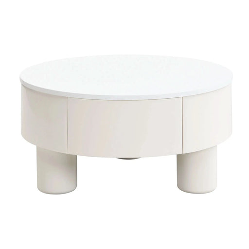 Round Nesting Coffee Table Set of 2, Coffee Table with Storage Drawer, White Plastic Center Table for Living Room, Large 27.56'', Small 19.69'' Default -DTYStore