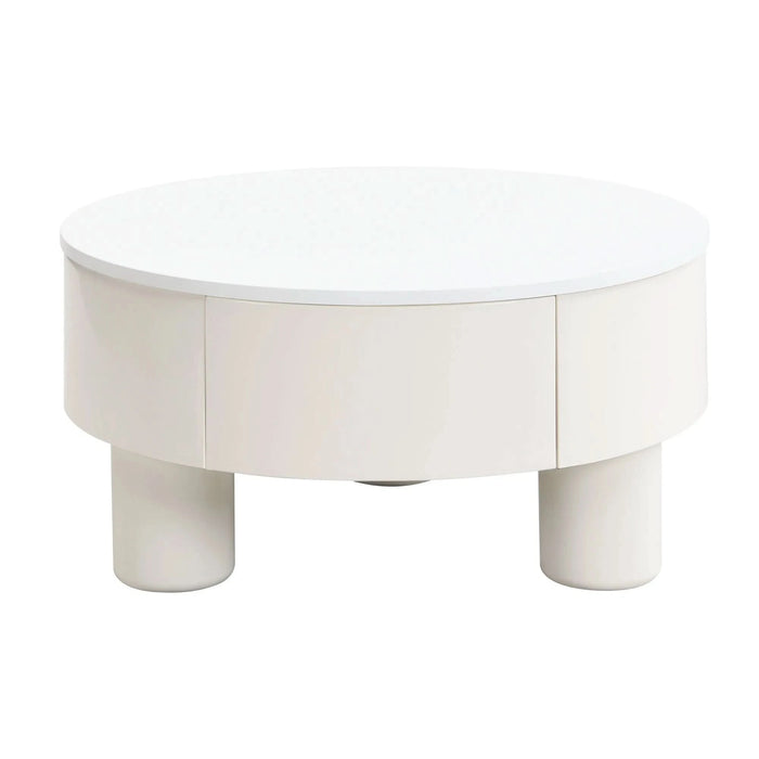 Round Nesting Coffee Table Set of 2, Coffee Table with Storage Drawer, White Plastic Center Table for Living Room, Large 27.56'', Small 19.69'' Default -DTYStore