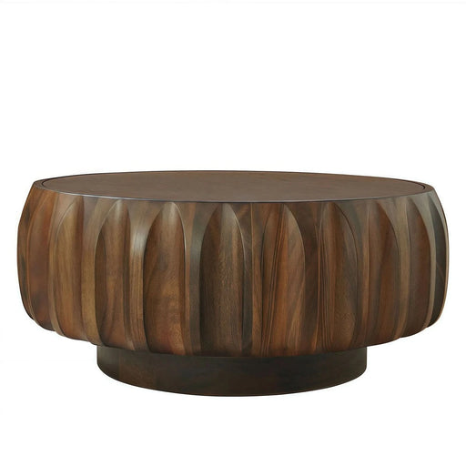 Round Solid Wood Carved Coffee Table with Elegant Sculptural Design Default -DTYStore