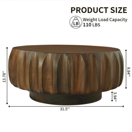 Round Solid Wood Carved Coffee Table with Elegant Sculptural Design Default -DTYStore