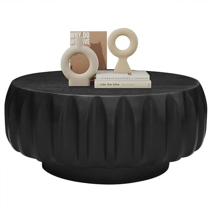 Round Solid Wood Carved Coffee Table with Elegant Sculptural Design Default -DTYStore