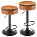 Round Storage Bar Stool Set of 2, Brown Faux Leather Height Adjustable Barstool, 360°Counter Height Swivel Stool, Armless Bar Chair with Metal Frame for Kitchen Counter Dining Living Room Default -DTYStore