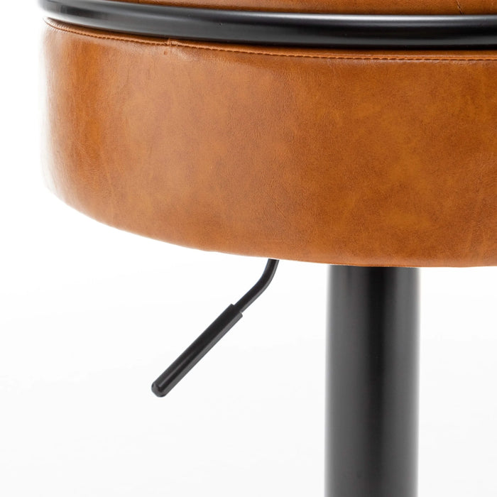 Round Storage Bar Stool Set of 2, Brown Faux Leather Height Adjustable Barstool, 360°Counter Height Swivel Stool, Armless Bar Chair with Metal Frame for Kitchen Counter Dining Living Room Default -DTYStore