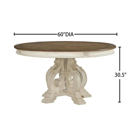 Round Traditional Pedestal Dining Table in Antique White Finish Default -DTYStore