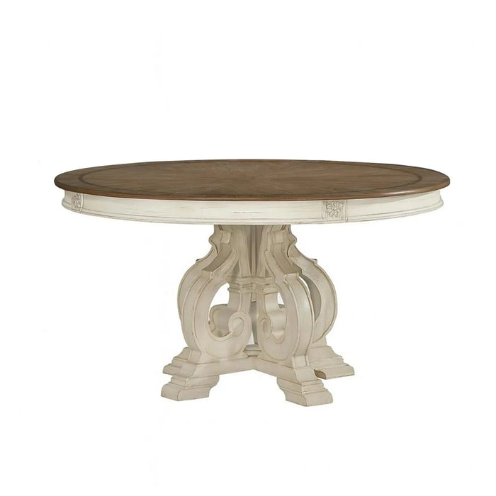 Round Traditional Pedestal Dining Table in Antique White Finish Default -DTYStore
