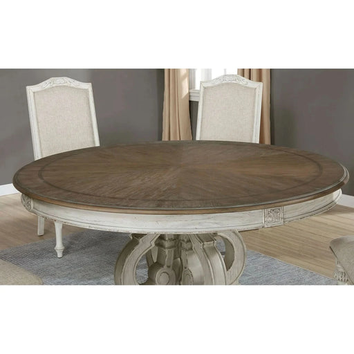 Round Traditional Pedestal Dining Table in Antique White Finish Default -DTYStore