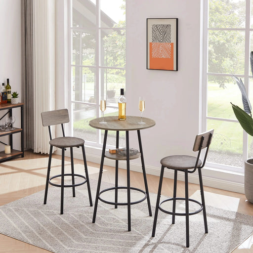 Round bar stool set with shelf, upholstered stool with backrest Grey, 23.62'' W x 23.62'' D x 35.43'' H. Default -DTYStore