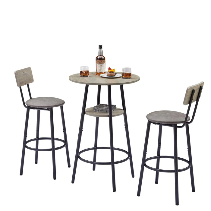 Round bar stool set with shelf, upholstered stool with backrest Grey, 23.62'' W x 23.62'' D x 35.43'' H. Default -DTYStore
