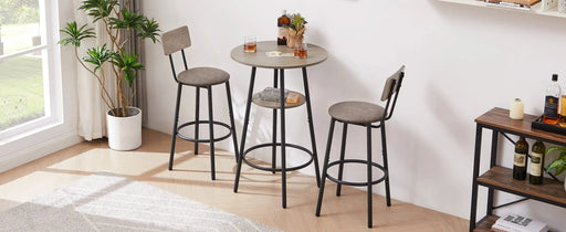Round bar stool set with shelf, upholstered stool with backrest Grey, 23.62'' W x 23.62'' D x 35.43'' H. Default -DTYStore