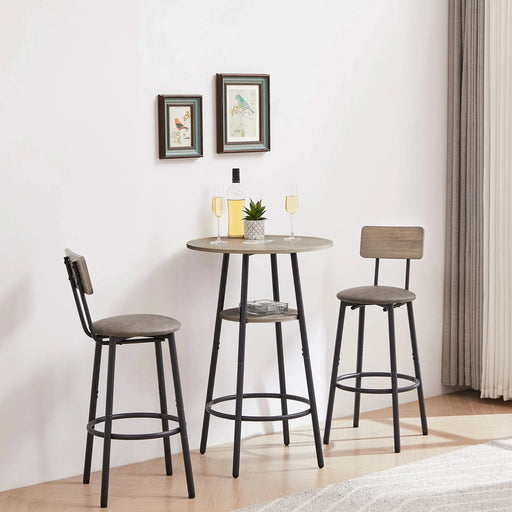 Round bar stool set with shelf, upholstered stool with backrest Grey, 23.62'' W x 23.62'' D x 35.43'' H. Default -DTYStore