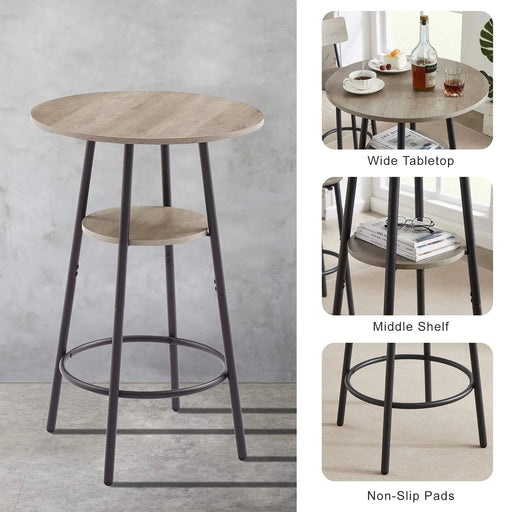 Round bar stool set with shelf, upholstered stool with backrest Grey, 23.62'' W x 23.62'' D x 35.43'' H. Default -DTYStore
