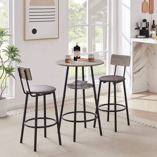 Round bar stool set with shelf, upholstered stool with backrest Grey, 23.62'' W x 23.62'' D x 35.43'' H. Default -DTYStore
