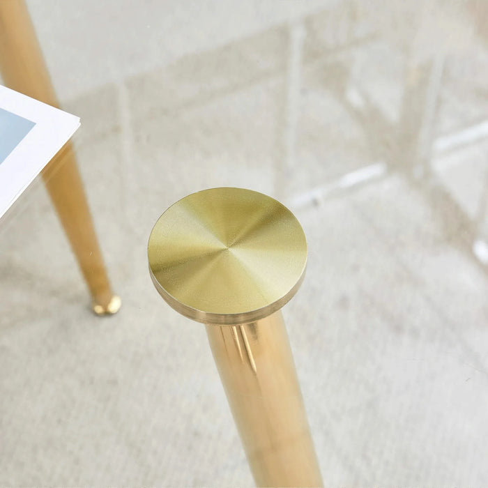 Round dining table with glass top, gilded metal legs, exquisite living, starting from the details, the gold legs show an extraordinary texture, which is the finishing touch to your home.36*36 Default -DTYStore