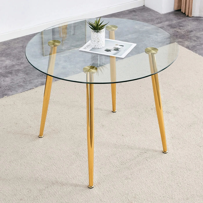 Round dining table with glass top, gilded metal legs, exquisite living, starting from the details, the gold legs show an extraordinary texture, which is the finishing touch to your home.36*36 Default -DTYStore