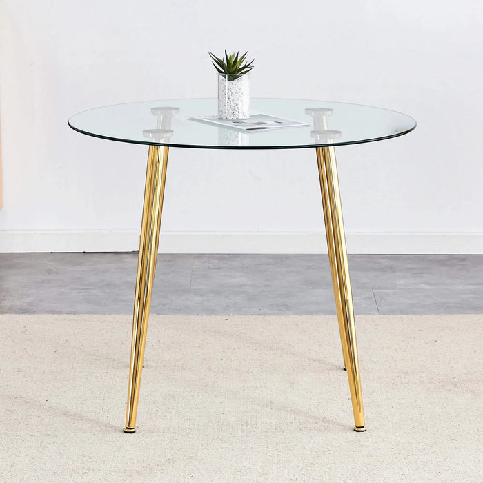 Round dining table with glass top, gilded metal legs, exquisite living, starting from the details, the gold legs show an extraordinary texture, which is the finishing touch to your home.36*36 Default -DTYStore