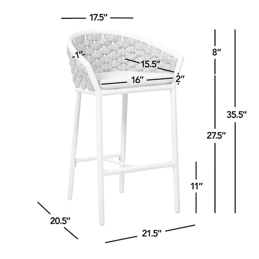 Rowan 27.5' Rope Barrel Low Back Patio Counter Stool, Set of 2, Optic White Acrylic Default -DTYStore