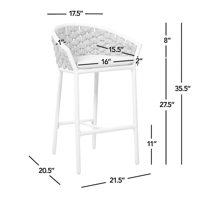 Rowan 27.5' Rope Barrel Low Back Patio Counter Stool, Set of 2, Optic White Acrylic Default -DTYStore