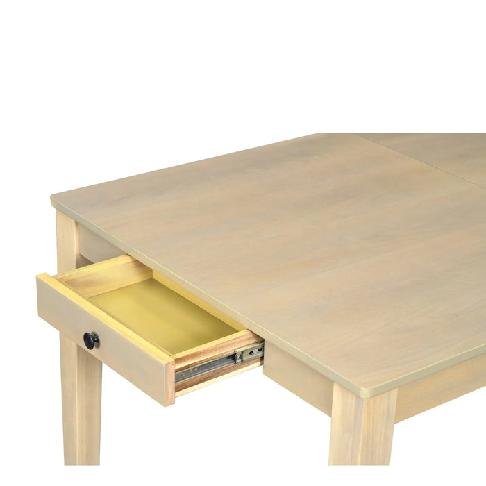 Rustic 7-Piece 78.1inch Extendable Dining Table Set with 18inch Removable Leaf, 6 Upholstered Dining Chairs, 2 Built-in Drawers, Natural Default -DTYStore