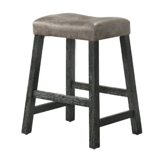 Rustic Backless Counter Stool Set of 2 – 25 Inch Wooden Farmhouse Barstool with Brown Leather Seat, Distressed Finish & Sturdy Frame – Space-Saving Counter-Height Seating for Kitchen & Bar Default -DTYStore