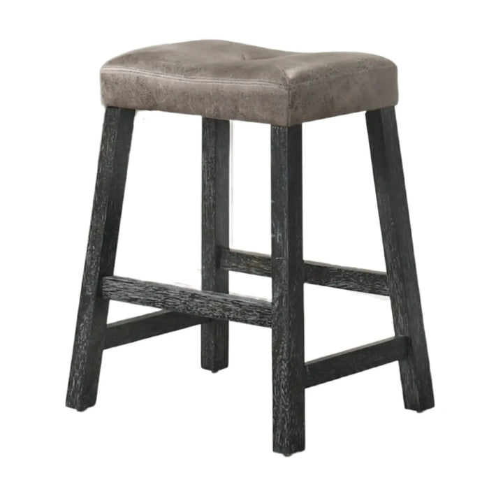 Rustic Backless Counter Stool Set of 2 – 25 Inch Wooden Farmhouse Barstool with Brown Leather Seat, Distressed Finish & Sturdy Frame – Space-Saving Counter-Height Seating for Kitchen & Bar Default -DTYStore