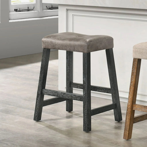 Rustic Backless Counter Stool Set of 2 – 25 Inch Wooden Farmhouse Barstool with Brown Leather Seat, Distressed Finish & Sturdy Frame – Space-Saving Counter-Height Seating for Kitchen & Bar Default -DTYStore