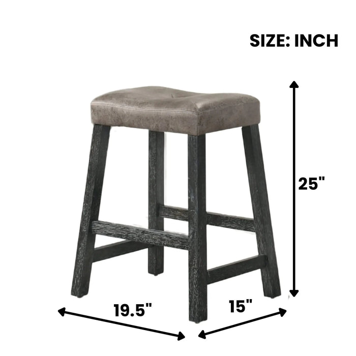 Rustic Backless Counter Stool Set of 2 – 25 Inch Wooden Farmhouse Barstool with Brown Leather Seat, Distressed Finish & Sturdy Frame – Space-Saving Counter-Height Seating for Kitchen & Bar Default -DTYStore