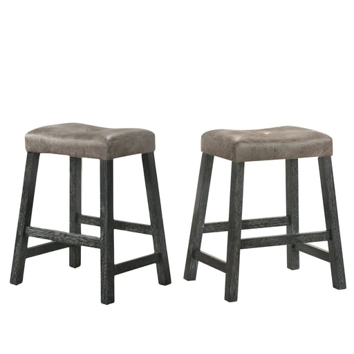 Rustic Backless Counter Stool Set of 2 – 25 Inch Wooden Farmhouse Barstool with Brown Leather Seat, Distressed Finish & Sturdy Frame – Space-Saving Counter-Height Seating for Kitchen & Bar Default -DTYStore