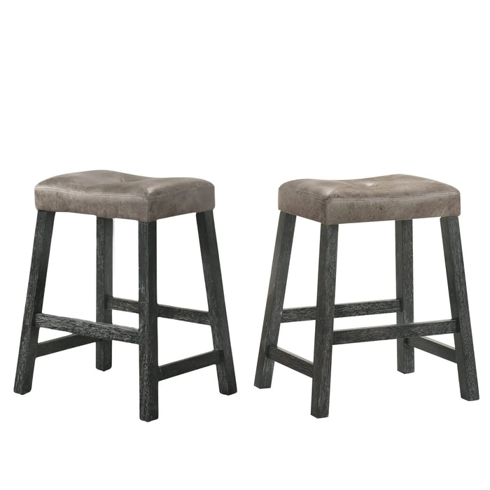 Rustic Backless Counter Stool Set of 2 – 25 Inch Wooden Farmhouse Barstool with Brown Leather Seat, Distressed Finish & Sturdy Frame – Space-Saving Counter-Height Seating for Kitchen & Bar Default -DTYStore